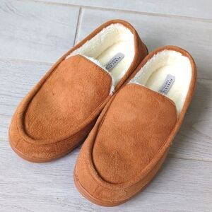 MEN’S Perry Ellis Memory Foam Slippers Sz 8-9M Tan,Sherpa lined, Non Slip